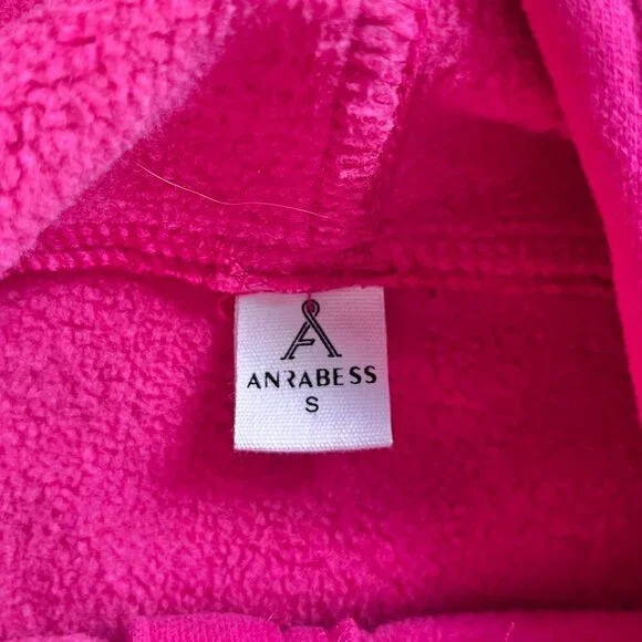 Anrabess Scuba 1/2 Zip Hoodie Hot Pink Sweatshirt Size S Athleisure Pullover - Picture 2 of 5